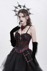 Red Sleeveless Embroidery Lace Chain Women's Gothic Vest